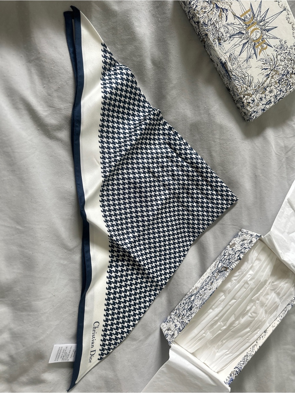Dior Navy & White Houndstooth Silk Scarf